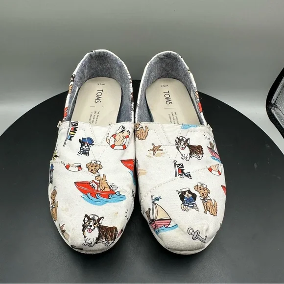 Toms Nautical Dogs Canvas Classic Slip On Shoes Women 6.5 White - Picture 3 of 11